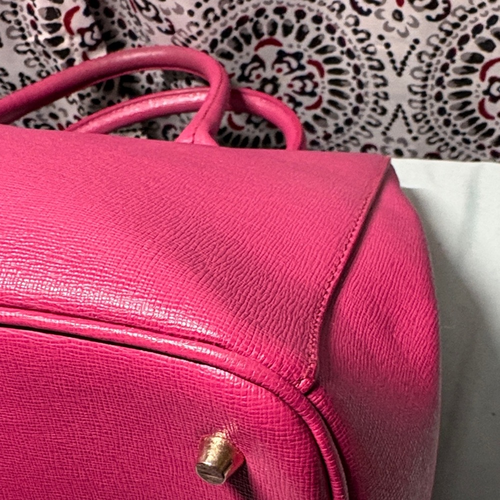 Furla Fuchsia Pink Saffiano Leather Gialla Satchel Handbag Crossbody EUC - Picture 6 of 14